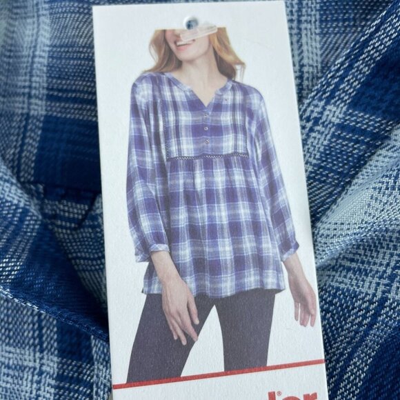 Wrangler Womens Blue Plaid Peasant Top XXL Viscose 3/4 Sleeve Relaxed NWT 3297 - Picture 5 of 9